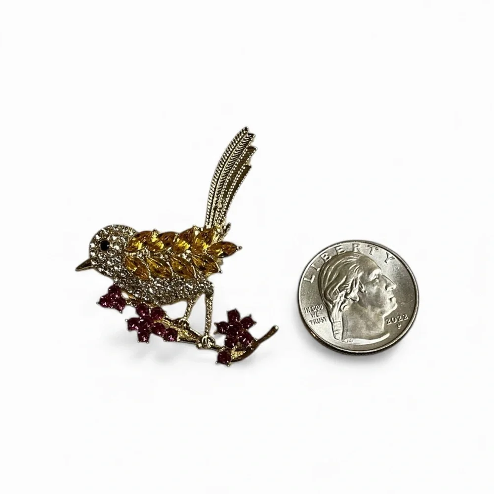 Rhinestone Bird Brooch